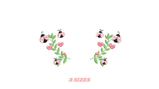 Ladybug Laurel Frame embroidery designs - Flower Wreath with hearts embroidery machine embroidery pattern - Kitchen Towel - instant download