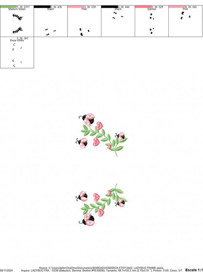 Ladybug Laurel Frame embroidery designs - Flower Wreath with hearts embroidery machine embroidery pattern - Kitchen Towel - instant download