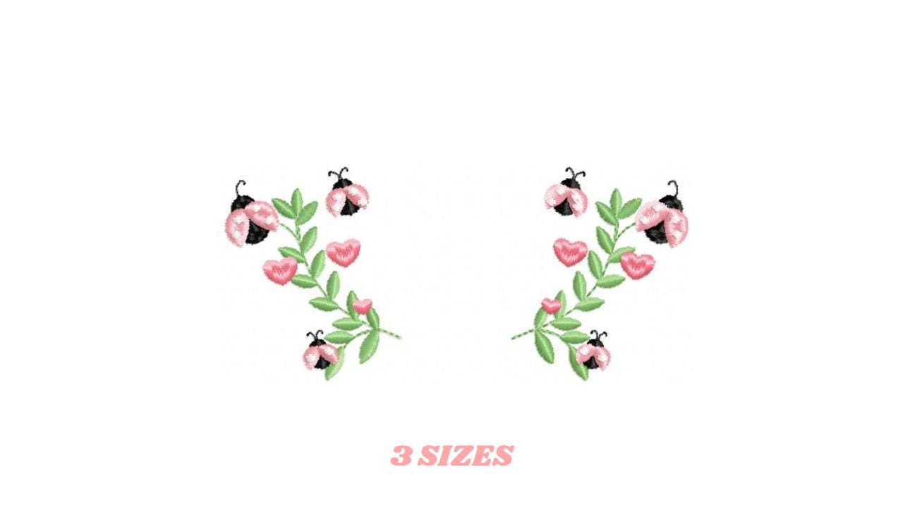 Ladybug Laurel Frame embroidery designs - Flower Wreath with hearts embroidery machine embroidery pattern - Kitchen Towel - instant download