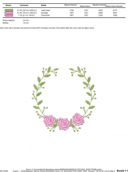 Monogram Roses Frame embroidery designs - Laurel with Flowers embroidery design machine embroidery pattern - Rose wreath - Instant download