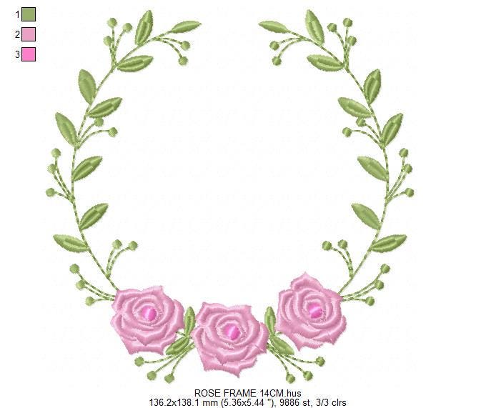 Monogram Roses Frame embroidery designs - Laurel with Flowers embroidery design machine embroidery pattern - Rose wreath - Instant download