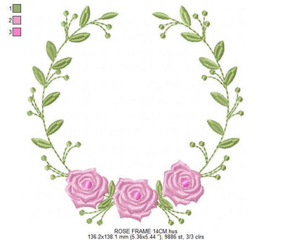 Monogram Roses Frame embroidery designs - Laurel with Flowers embroidery design machine embroidery pattern - Rose wreath - Instant download