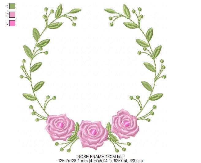 Monogram Roses Frame embroidery designs - Laurel with Flowers embroidery design machine embroidery pattern - Rose wreath - Instant download