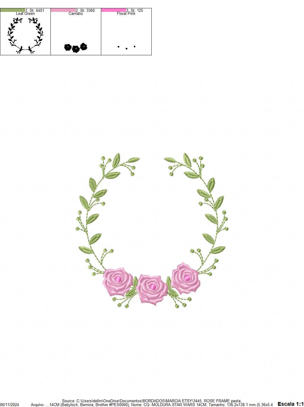 Monogram Roses Frame embroidery designs - Laurel with Flowers embroidery design machine embroidery pattern - Rose wreath - Instant download
