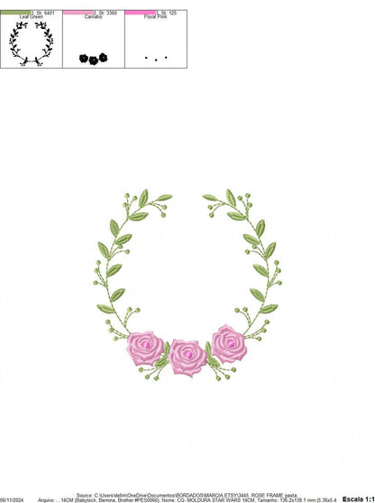 Monogram Roses Frame embroidery designs - Laurel with Flowers embroidery design machine embroidery pattern - Rose wreath - Instant download
