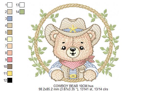 Cowboy Rope Frame embroidery designs - Cowboy bear with hat embroidery design machine embroidery pattern - Instant download pes jef dst hus