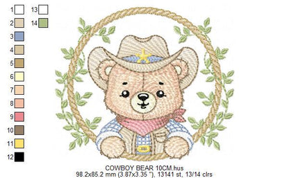 Cowboy Rope Frame embroidery designs - Cowboy bear with hat embroidery design machine embroidery pattern - Instant download pes jef dst hus