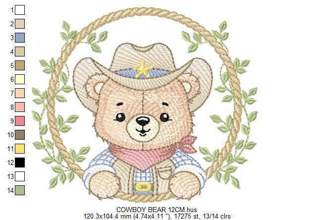 Cowboy Rope Frame embroidery designs - Cowboy bear with hat embroidery design machine embroidery pattern - Instant download pes jef dst hus