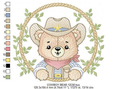 Cowboy Rope Frame embroidery designs - Cowboy bear with hat embroidery design machine embroidery pattern - Instant download pes jef dst hus