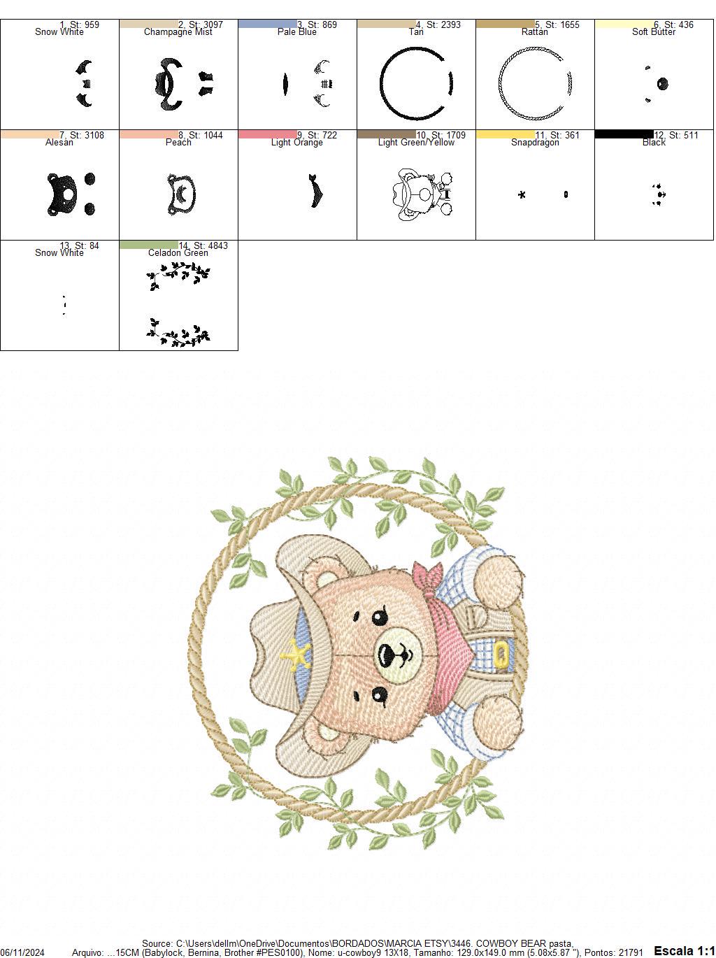 Cowboy Rope Frame embroidery designs - Cowboy bear with hat embroidery design machine embroidery pattern - Instant download pes jef dst hus