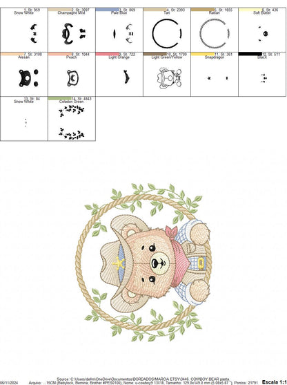 Cowboy Rope Frame embroidery designs - Cowboy bear with hat embroidery design machine embroidery pattern - Instant download pes jef dst hus