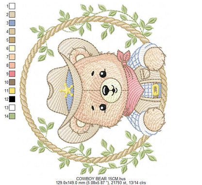 Cowboy Rope Frame embroidery designs - Cowboy bear with hat embroidery design machine embroidery pattern - Instant download pes jef dst hus
