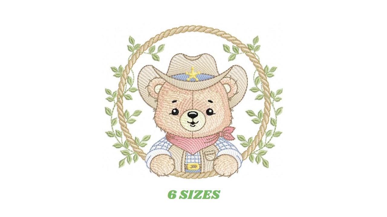 Cowboy Rope Frame embroidery designs - Cowboy bear with hat embroidery design machine embroidery pattern - Instant download pes jef dst hus