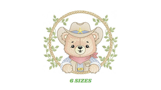 Cowboy Rope Frame embroidery designs - Cowboy bear with hat embroidery design machine embroidery pattern - Instant download pes jef dst hus