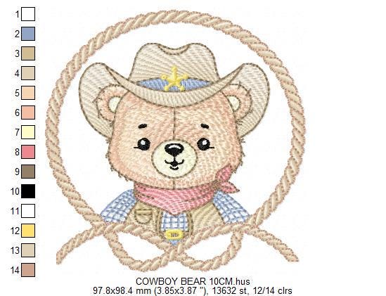 Cowboy Bear with Rope Frame embroidery designs - Teddy Bear with cowboy hat embroidery design machine embroidery pattern - Instant download