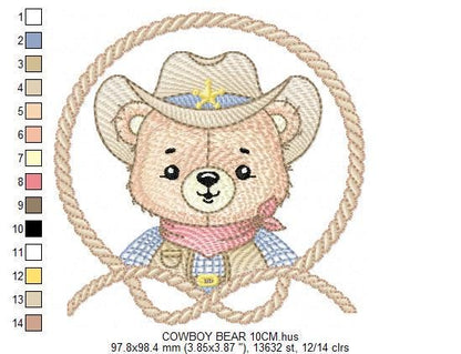 Cowboy Bear with Rope Frame embroidery designs - Teddy Bear with cowboy hat embroidery design machine embroidery pattern - Instant download