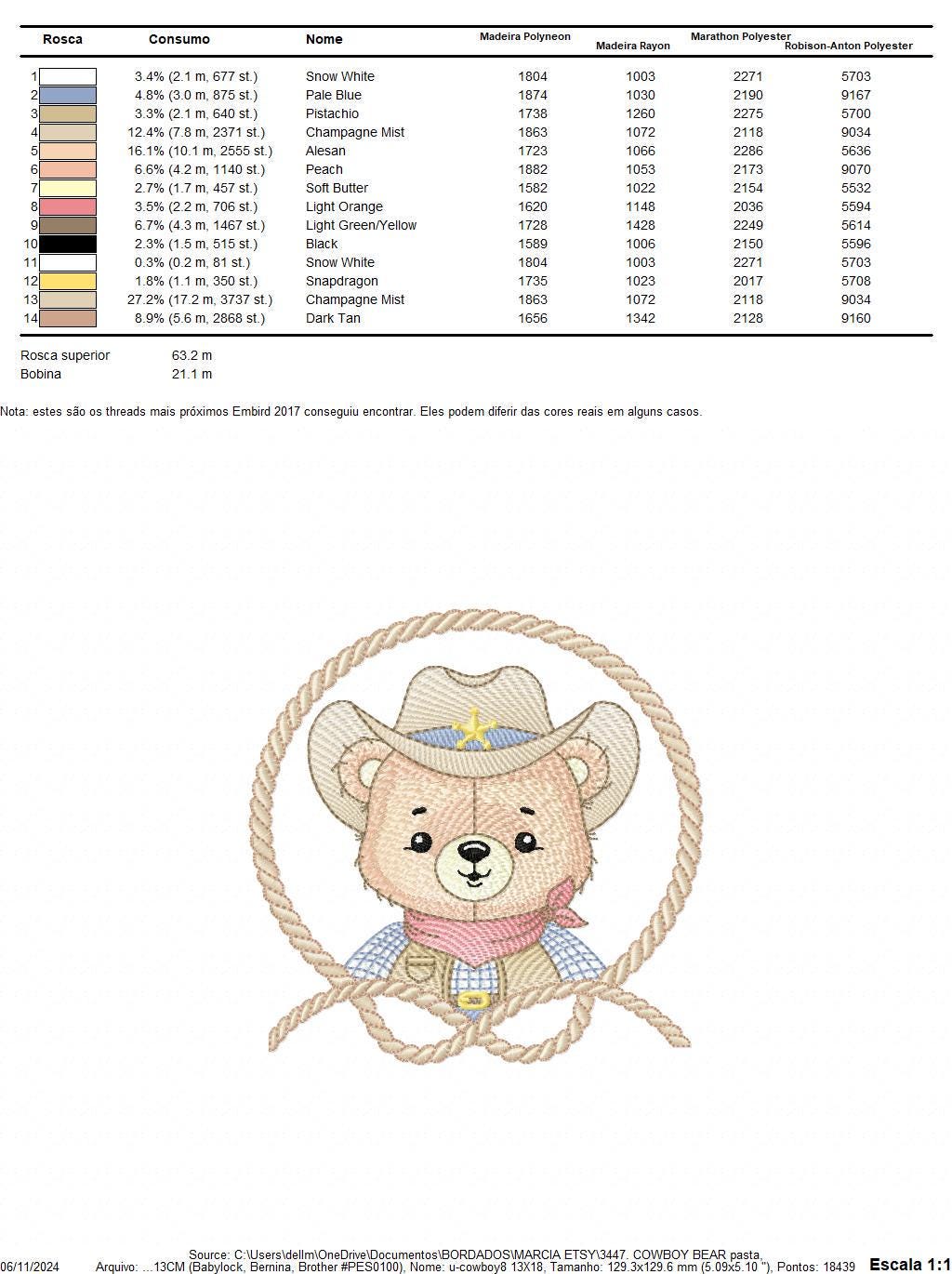 Cowboy Bear with Rope Frame embroidery designs - Teddy Bear with cowboy hat embroidery design machine embroidery pattern - Instant download