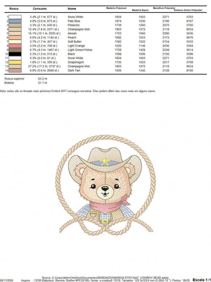 Cowboy Bear with Rope Frame embroidery designs - Teddy Bear with cowboy hat embroidery design machine embroidery pattern - Instant download