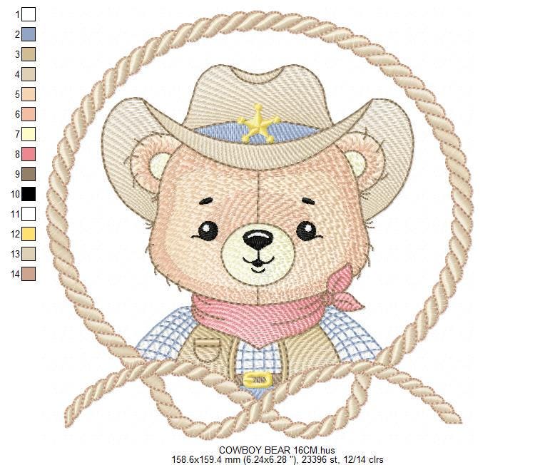 Cowboy Bear with Rope Frame embroidery designs - Teddy Bear with cowboy hat embroidery design machine embroidery pattern - Instant download