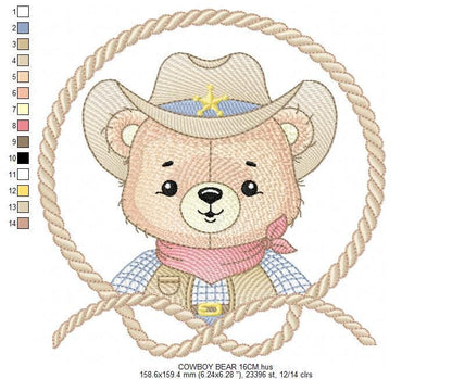 Cowboy Bear with Rope Frame embroidery designs - Teddy Bear with cowboy hat embroidery design machine embroidery pattern - Instant download
