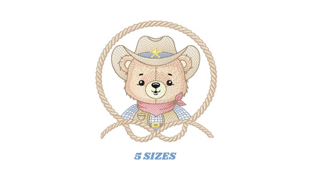 Cowboy Bear with Rope Frame embroidery designs - Teddy Bear with cowboy hat embroidery design machine embroidery pattern - Instant download