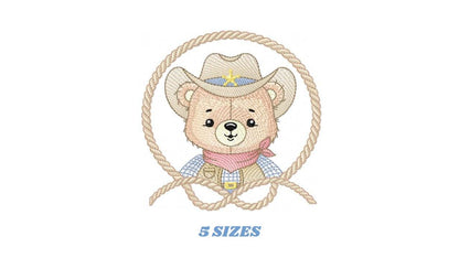 Cowboy Bear with Rope Frame embroidery designs - Teddy Bear with cowboy hat embroidery design machine embroidery pattern - Instant download