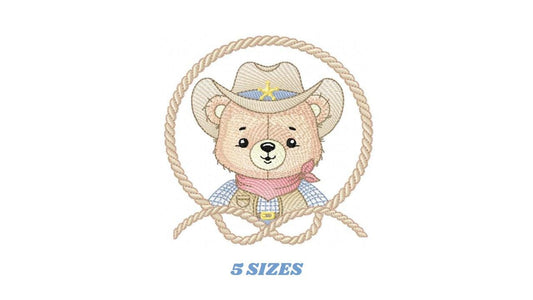 Cowboy Bear with Rope Frame embroidery designs - Teddy Bear with cowboy hat embroidery design machine embroidery pattern - Instant download