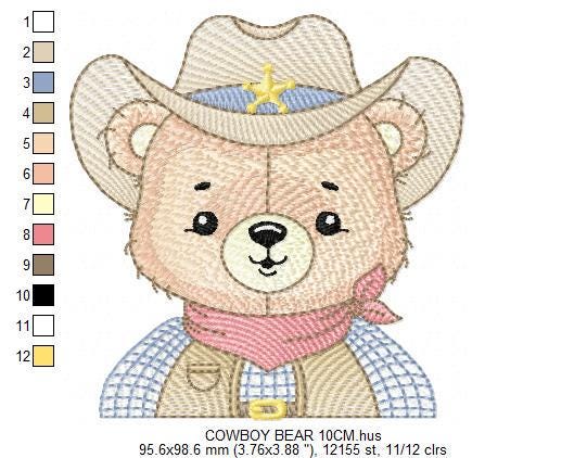 Cowboy Bear with Hat embroidery designs - Teddy Bear Sheriff embroidery design machine embroidery pattern - Baby boy - Instant download pes
