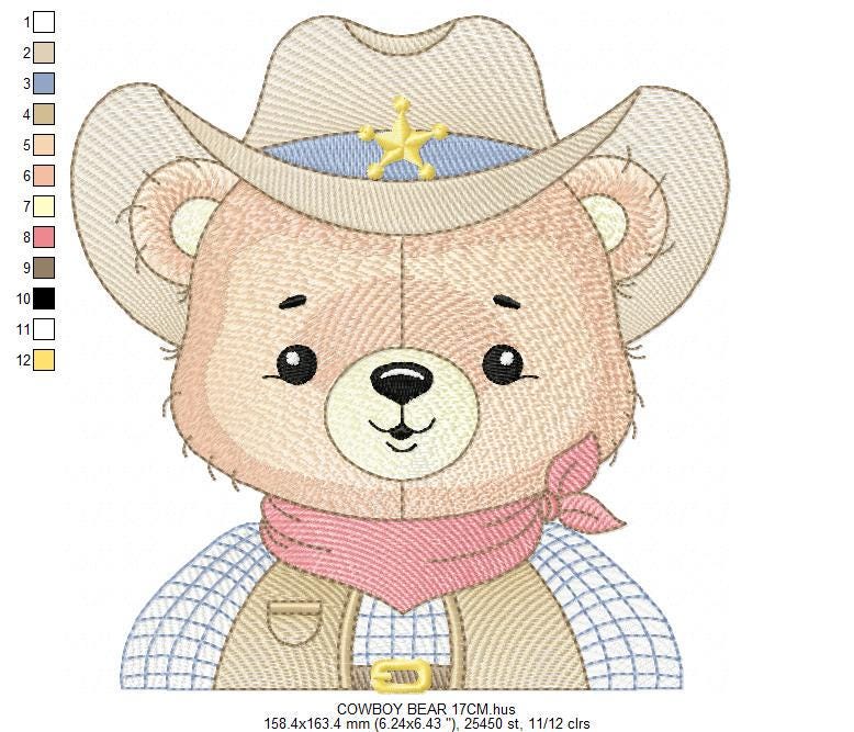 Cowboy Bear with Hat embroidery designs - Teddy Bear Sheriff embroidery design machine embroidery pattern - Baby boy - Instant download pes