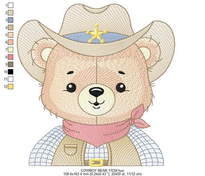 Cowboy Bear with Hat embroidery designs - Teddy Bear Sheriff embroidery design machine embroidery pattern - Baby boy - Instant download pes
