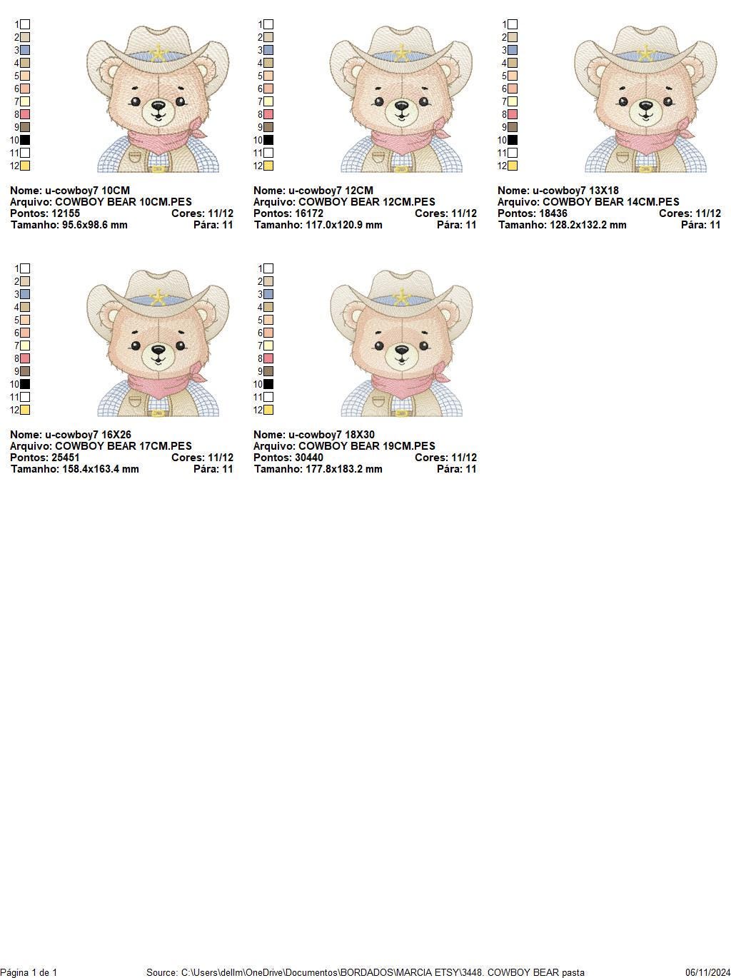 Cowboy Bear with Hat embroidery designs - Teddy Bear Sheriff embroidery design machine embroidery pattern - Baby boy - Instant download pes