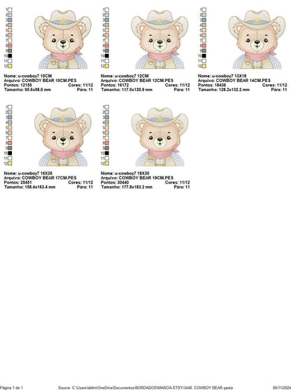 Cowboy Bear with Hat embroidery designs - Teddy Bear Sheriff embroidery design machine embroidery pattern - Baby boy - Instant download pes