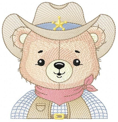 Cowboy Bear with Hat embroidery designs - Teddy Bear Sheriff embroidery design machine embroidery pattern - Baby boy - Instant download pes