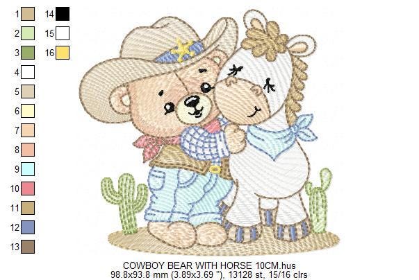 Cowboy Bear with horse embroidery designs - Cowboy with hat embroidery design machine embroidery pattern - Horse Farm - Instant download pes