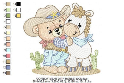Cowboy Bear with horse embroidery designs - Cowboy with hat embroidery design machine embroidery pattern - Horse Farm - Instant download pes