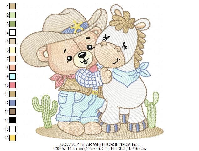 Cowboy Bear with horse embroidery designs - Cowboy with hat embroidery design machine embroidery pattern - Horse Farm - Instant download pes