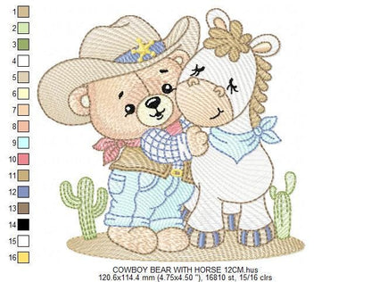 Cowboy Bear with horse embroidery designs - Cowboy with hat embroidery design machine embroidery pattern - Horse Farm - Instant download pes