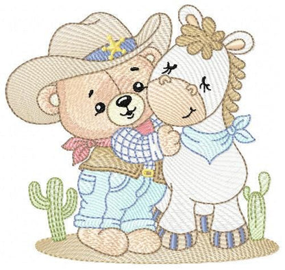 Cowboy Bear with horse embroidery designs - Cowboy with hat embroidery design machine embroidery pattern - Horse Farm - Instant download pes