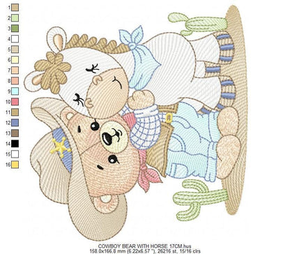 Cowboy Bear with horse embroidery designs - Cowboy with hat embroidery design machine embroidery pattern - Horse Farm - Instant download pes