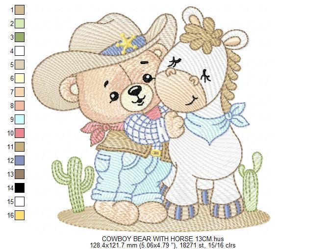 Cowboy Bear with horse embroidery designs - Cowboy with hat embroidery design machine embroidery pattern - Horse Farm - Instant download pes