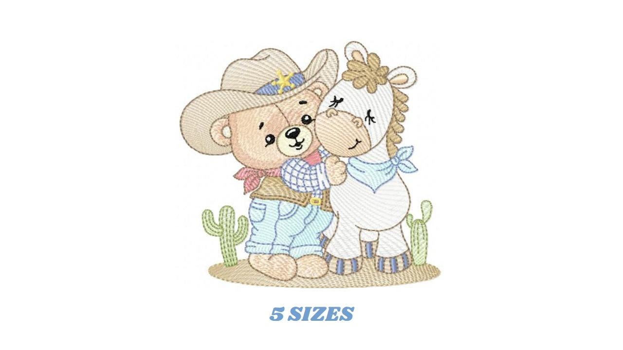 Cowboy Bear with horse embroidery designs - Cowboy with hat embroidery design machine embroidery pattern - Horse Farm - Instant download pes