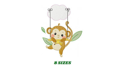 Monkey embroidery designs - Safari animal embroidery design machine embroidery pattern - Monkey with banana - Instant download pes jef dst