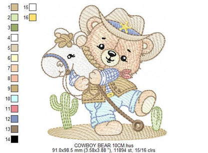 Cowboy Bear with horse embroidery designs - Sheriff Bear with hat embroidery design machine embroidery pattern - Instant download pes jef