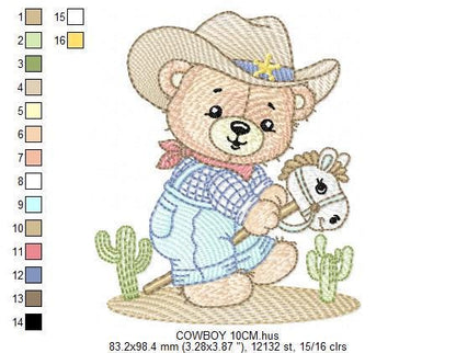Cowboy Bear with horse embroidery designs - Sheriff Teddy Bear with hat embroidery design machine embroidery pattern - nstant download jef