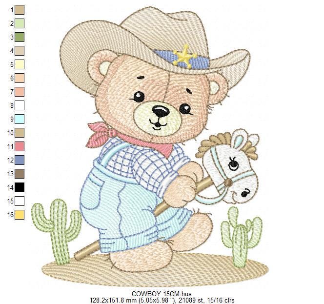 Cowboy Bear with horse embroidery designs - Sheriff Teddy Bear with hat embroidery design machine embroidery pattern - nstant download jef