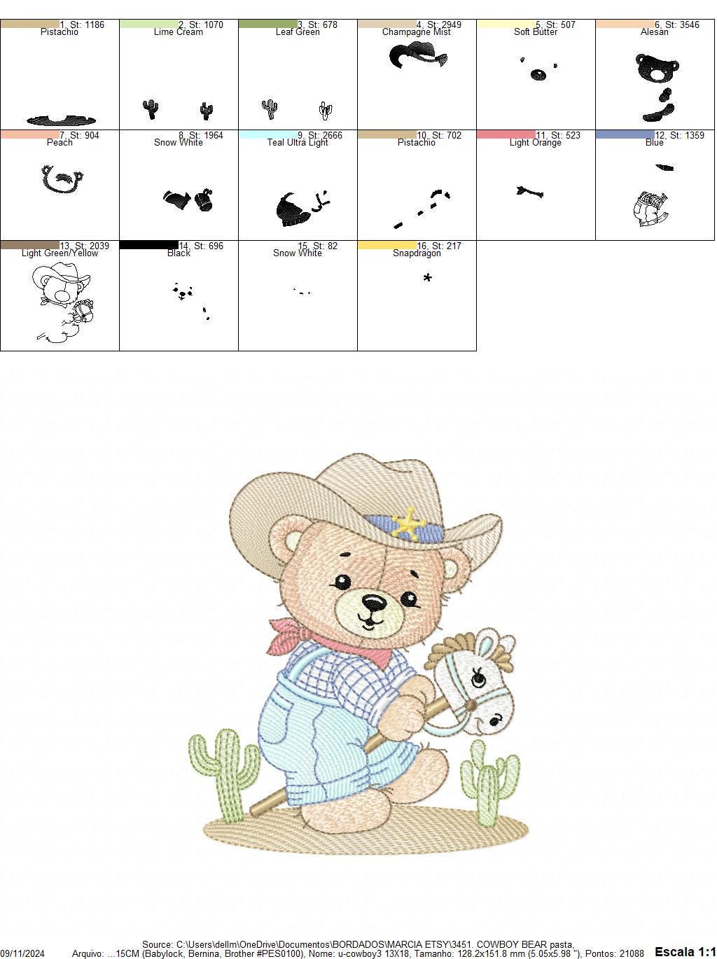 Cowboy Bear with horse embroidery designs - Sheriff Teddy Bear with hat embroidery design machine embroidery pattern - nstant download jef