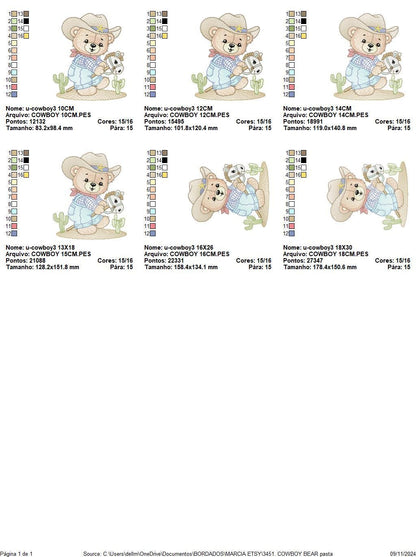 Cowboy Bear with horse embroidery designs - Sheriff Teddy Bear with hat embroidery design machine embroidery pattern - nstant download jef