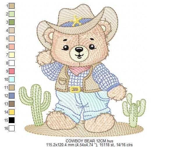 Cowboy Bear with Hat and cactus embroidery designs - Teddy Bear Sheriff embroidery design machine embroidery pattern - Instant download jef