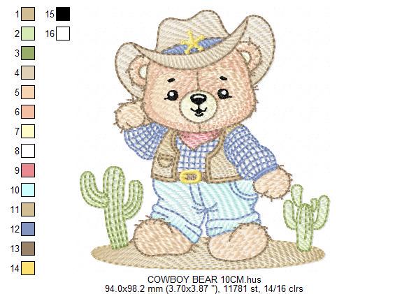 Cowboy Bear with Hat and cactus embroidery designs - Teddy Bear Sheriff embroidery design machine embroidery pattern - Instant download jef