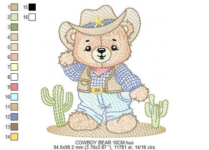 Cowboy Bear with Hat and cactus embroidery designs - Teddy Bear Sheriff embroidery design machine embroidery pattern - Instant download jef